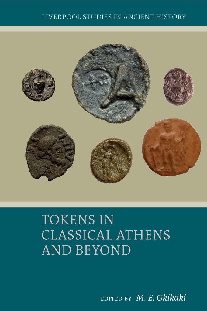 Book cover titled “Tokens in Classical Athens and Beyond,” featuring photographs of ancient tokens arranged on a neutral background.